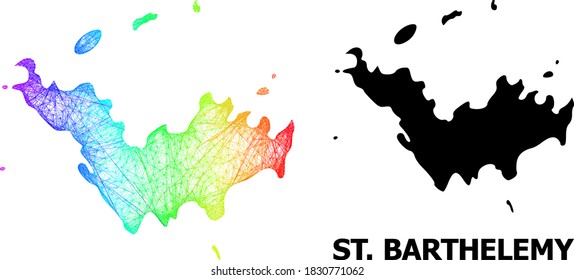 Wire frame and solid map of Saint Barthelemy. Vector structure is created from map of Saint Barthelemy with intersected random lines, and has rainbow gradient.