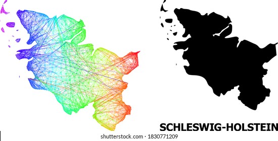 Wire frame and solid map of Schleswig-Holstein State. Vector model is created from map of Schleswig-Holstein State with intersected random lines, and has spectrum gradient.