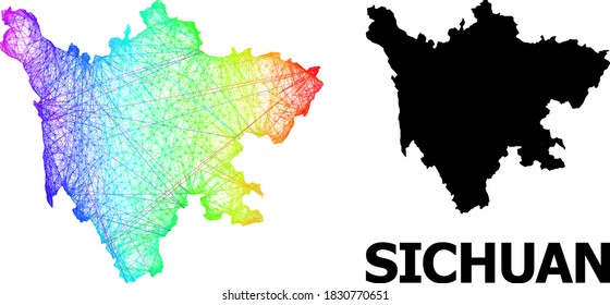 Wire frame and solid map of Sichuan Province. Vector model is created from map of Sichuan Province with intersected random lines, and has spectrum gradient.