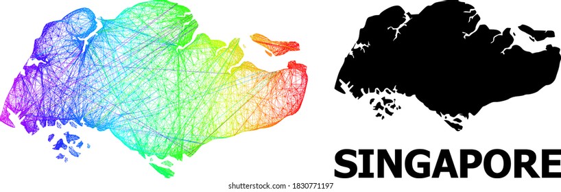 Wire frame and solid map of Singapore. Vector structure is created from map of Singapore with intersected random lines, and has rainbow gradient. Abstract lines are combined into map of Singapore.