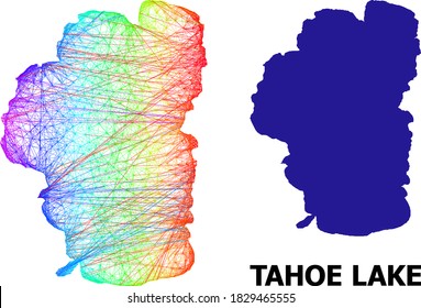 Wire frame and solid map of Tahoe Lake. Vector model is created from map of Tahoe Lake with intersected random lines, and has spectrum gradient. Abstract lines are combined into map of Tahoe Lake. svg