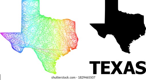 Wire frame and solid map of Texas State. Vector model is created from map of Texas State with intersected random lines, and has spectrum gradient. Abstract lines are combined into map of Texas State.