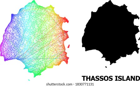 Wire frame and solid map of Thassos Island. Vector structure is created from map of Thassos Island with intersected random lines, and has spectral gradient. Abstract lines form map of Thassos Island.