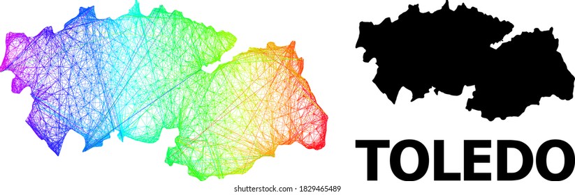 Wire frame and solid map of Toledo Province. Vector model is created from map of Toledo Province with intersected random lines, and has rainbow gradient.