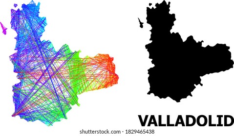 Wire frame and solid map of Valladolid Province. Vector structure is created from map of Valladolid Province with intersected random lines, and has bright spectral gradient.