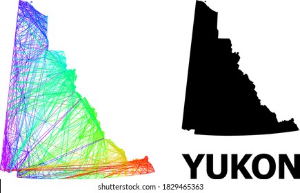 Wire frame and solid map of Yukon Province. Vector model is created from map of Yukon Province with intersected random lines, and has bright spectral gradient.