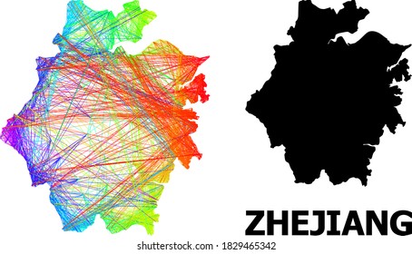 Wire frame and solid map of Zhejiang Province. Vector structure is created from map of Zhejiang Province with intersected random lines, and has bright spectral gradient.