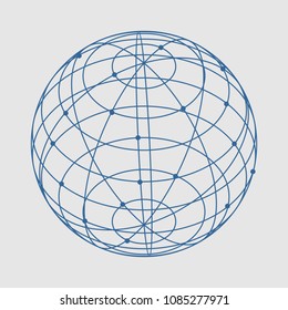 Wire frame style design. Platonic solid design. Connected lines with dots.
