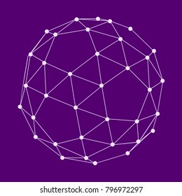 Wire frame style design. Platonic solid design. Connected lines with dots.