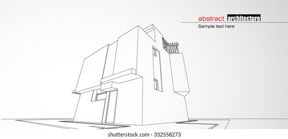 Wire frame vector with abstract architecture draft of modern house