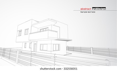 Wire frame vector with abstract architecture draft of modern house