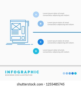 wire, framing, Web, Layout, Development Infographics Template for Website and Presentation. Line Blue icon infographic style vector illustration