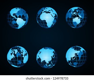 Wire Globe Earth Icon Set Vector Design Elements