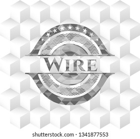 Wire grey emblem with geometric cube white background