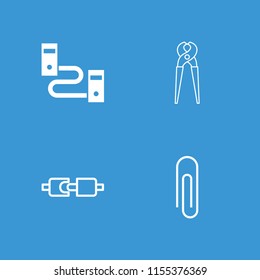 Wire icon. collection of 4 wire filled and outline icons such as cable, paper clip, plug in power socket. editable wire icons for web and mobile.
