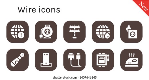 wire icon set. 10 filled wire icons.  Simple modern icons about  - Earth grid, Wire, Transmission tower, Plug, Electric, Charger, Cable, Electrical, Iron