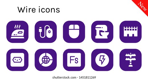 wire icon set. 10 filled wire icons.  Simple modern icons about  - Iron, Mouse, Beater, Bridge, Socket, Earth grid, Fuse, Electricity, Transmission tower