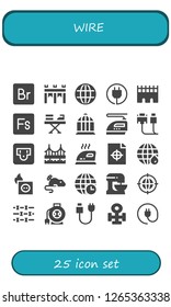  wire icon set. 25 filled wire icons. Simple modern icons about  - Bridge, Earth grid, Plug, Fuse, Iron, Bird cage, Cable, Socket, Printing test, Mouse, Beater, Barbed wire, Wire