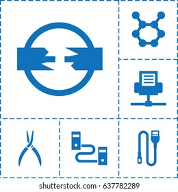 Wire icon. set of 6 wire filled icons such as pliers, wire, spring rotate, phone connection cable