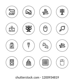 Wire icon set. collection of 16 outline wire icons with bird cage, electric tower, grid, iron, mouse, mp player, paper clip, paperclip, plug, transmission tower icons.
