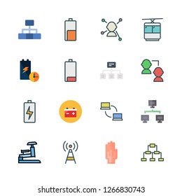 wire icon set. vector set about wired gloves, battery, antenna and hierarchical structure icons set.