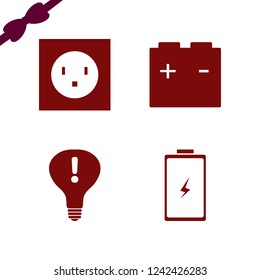 wire icon. wire vector icons set electric outlet, battery, car battery and attention sign bulb