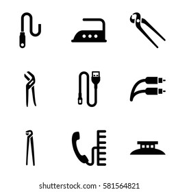 wire icons set. Set of 9 wire filled icons such as iron, pliers