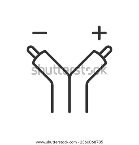 Wire, linear icon. Cable with positive and negative phase. Line with editable stroke