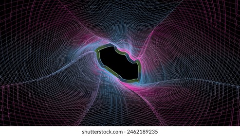 Wire low poly frame of a futuristic corridor or tunnel, consisting of lines and polygons in neon color on a black background. vector illustration.