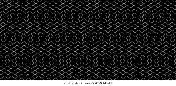 Wire mesh fence isolated on white background. Mesh texture for fishing nets. Seamless black pattern for sportswear or soccer goal, volleyball net, basketball hoop, hockey, athletics.