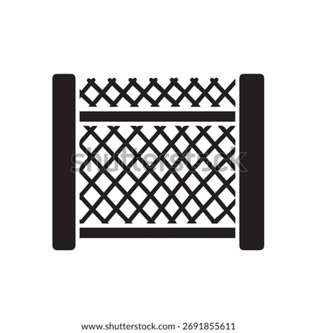 Wire Mesh Fence Security Icon: Protection Barrier and Private Property Enclosure Glyph