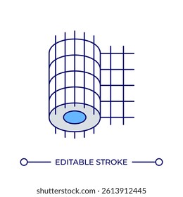 Wire mesh roll line color icon. Architectural metal net for construction reinforcement. Building material storage. Isolated vector illustration. Flat colorful symbol design. Editable stroke