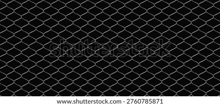 Wire net fence vector realistic illustration. Chain link fence mesh pattern with metal texture. Industrial background. Gray metallic fencing material, steel security barrier on black background