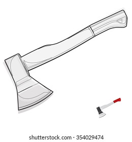 Wire nice classical axe on white â?? Black and white construction tools â?? flatten illustration master vector icon