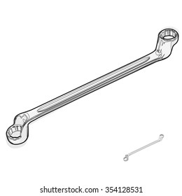 Wire nice classical wrench on white - Black and white construction tools â?? flatten illustration master vector icon