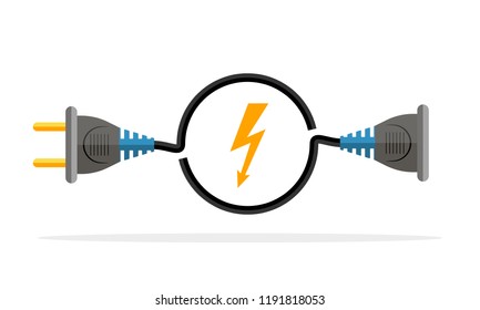 Wire plug and socket icon. Vector illustration. Plug, socket and rounded cord