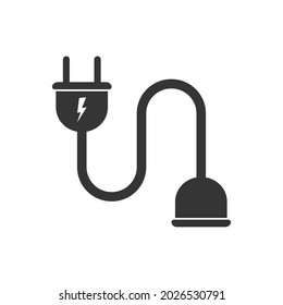 Wire plug and socket isolated. Vector black icon. Electric extension cord in flat design