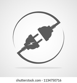 Wire, plug and socket. Vector illustration. Plug and socket in the circle. Concept of connection and disconnection of the electricity.