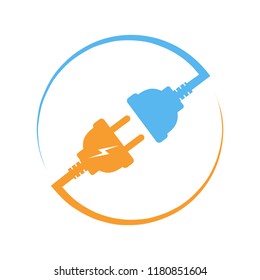 Wire, plug and socket. Vector illustration. Plug and socket in the circle. Concept of connection and disconnection of the electricity.