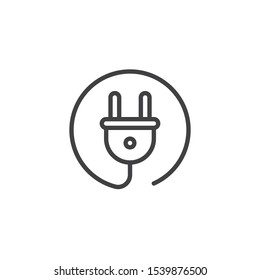 Wire Power Plug line icon. linear style sign for mobile concept and web design. Electrical plug with cable outline vector icon. Symbol, logo illustration. Vector graphics