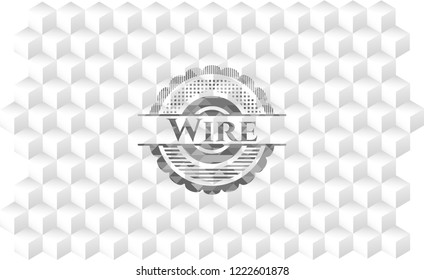 Wire realistic grey emblem with geometric cube white background