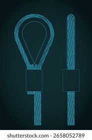 Drahtseil mit gepresstem Stecker und Fingerkuppen stilisierte Vektorgrafik