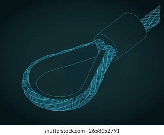 Cuerda de alambre con el conector presionado y el modelo isométrico del dedal Ilustración vectorial estilizada