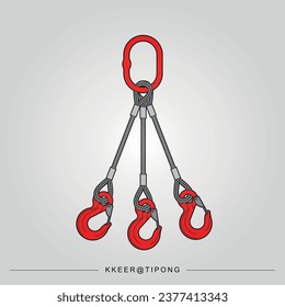 Wire Rope Sling 3 legs with hook for lifting heavy load