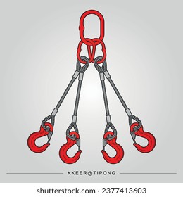 Wire Rope Sling 4 legs with hook for lifting heavy load