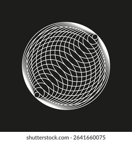Wire sphere form. Circular net structure. Black vector object. Optical illusion grid.