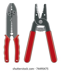 Wire Strippers is an illustration of two types of electrical wire strippers with red handles. The two color vector format is easily edited or separated for print and screen print.