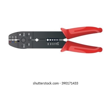 Wire strippers pliers with plastic handles, for working with electricity. Electrician power tools. Isolated on white background.