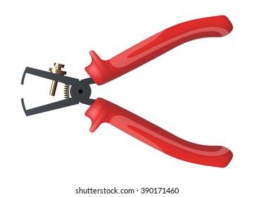 Wire strippers pliers with plastic handles, for working with electricity. Electrician power tools. Isolated on white background.