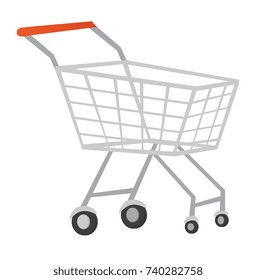 Wire supermarket shopping cart vector cartoon illustration isolated on white background.